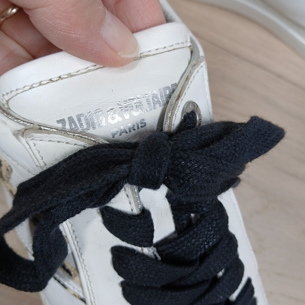 Zadig & Voltaire Paris White Leathe Leopard Print Low Top Sneakers 1597 - Picture 10 of 14